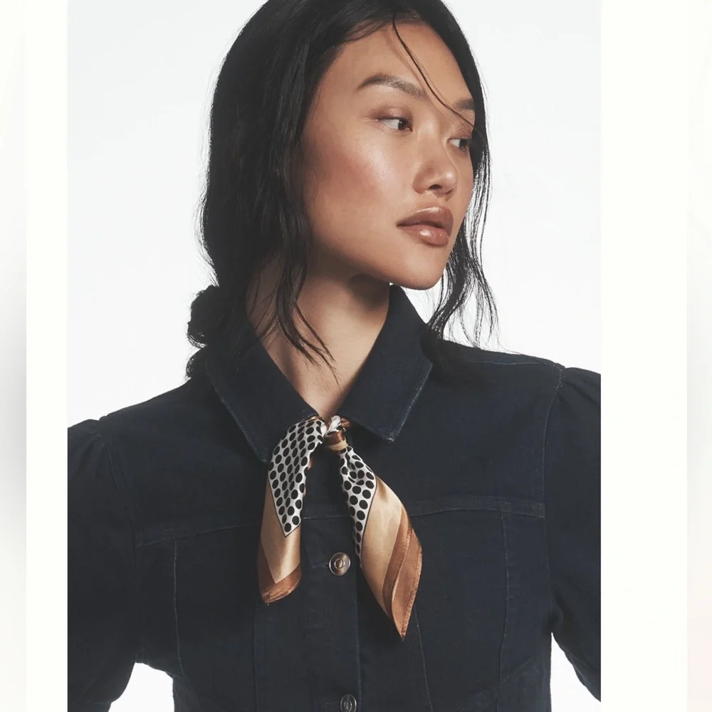 Elegant Butterfly and Polka Dot Silk Scarf - Picture 3 of 5